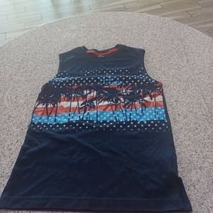 Kids Patriotic Sleeveless T-shirt Size 10-12 T Navy Blue Star Stripes And Palm T